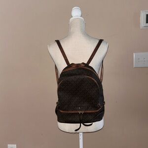 Michael Kors Brown Logo-Print Backpack with Tan Trim